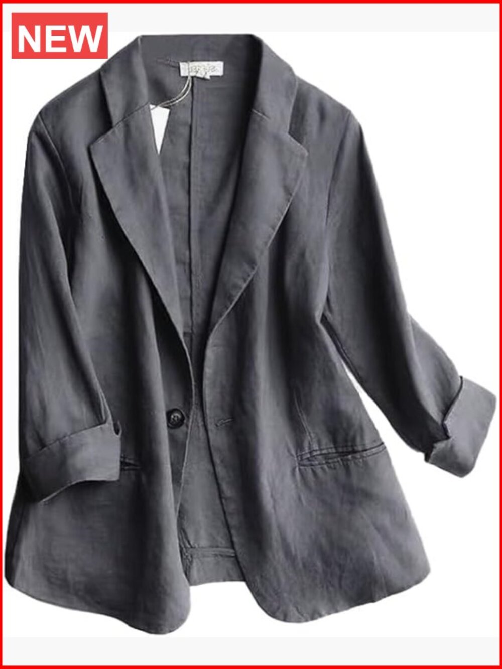 Cotton Linen Blazer Women 3/4 Sleeve Lightweight Spring Summer Business Casual